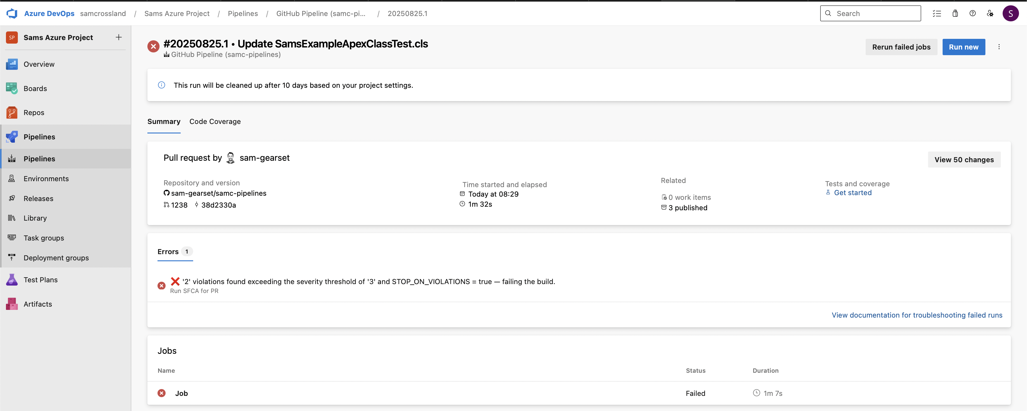 GitHub Pipeline ADO run