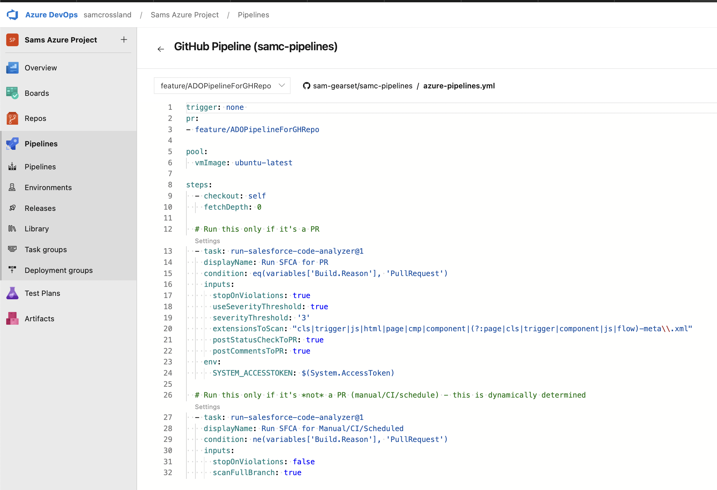 GitHub Pipeline yml ADO