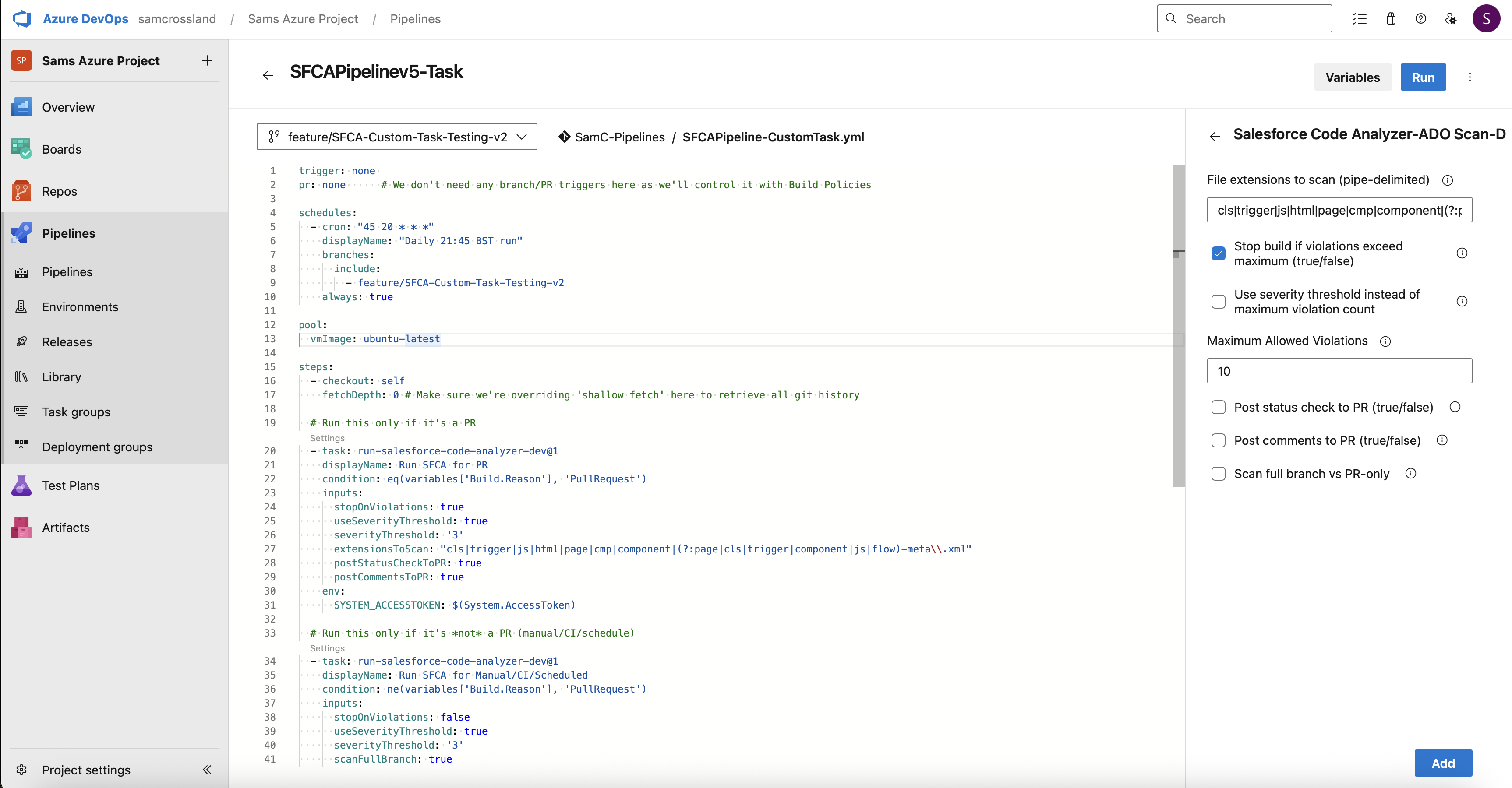 Pipeline yml - full and PR